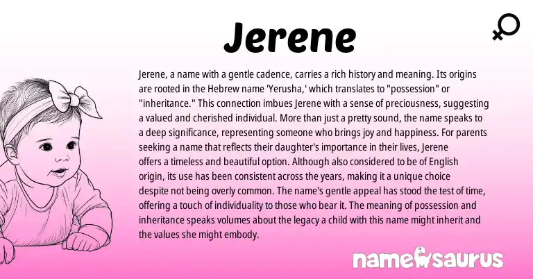 Infographic about Jerene name meaning, Jerene is a name from Hebrew, English origin(s).