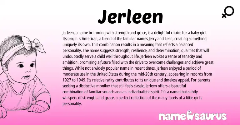 Infographic about Jerleen name meaning, Jerleen is a name from English origin(s).