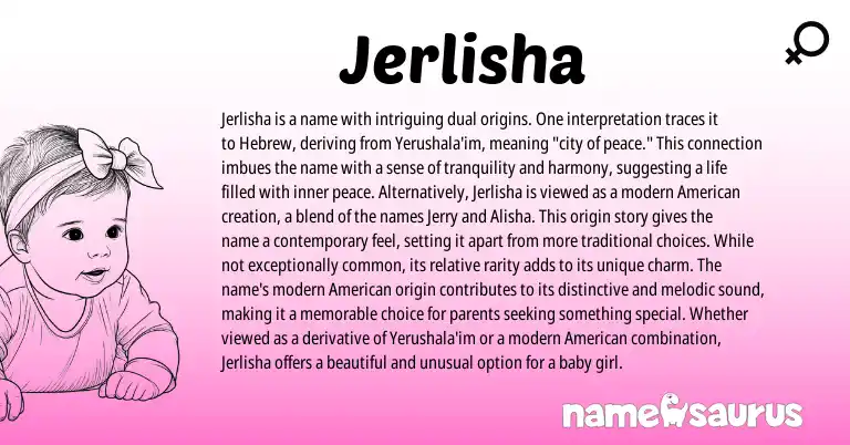 Infographic about Jerlisha name meaning, Jerlisha is a name from Hebrew origin(s).