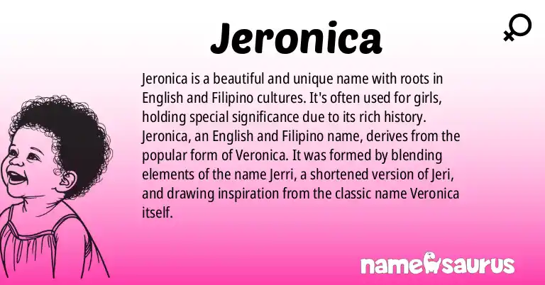 Infographic about Jeronica name meaning, Jeronica is a name from English, Filipino origin(s).