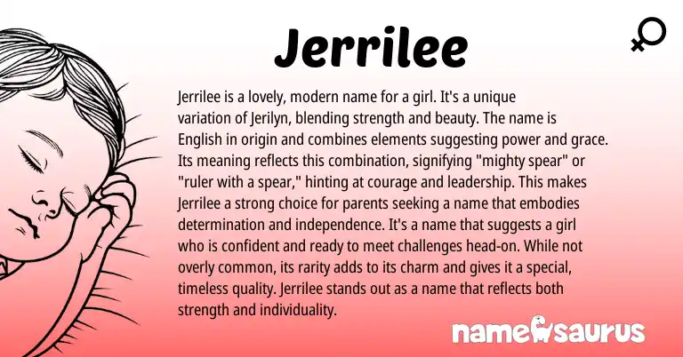 Infographic about Jerrilee name meaning, Jerrilee is a name from English origin(s).