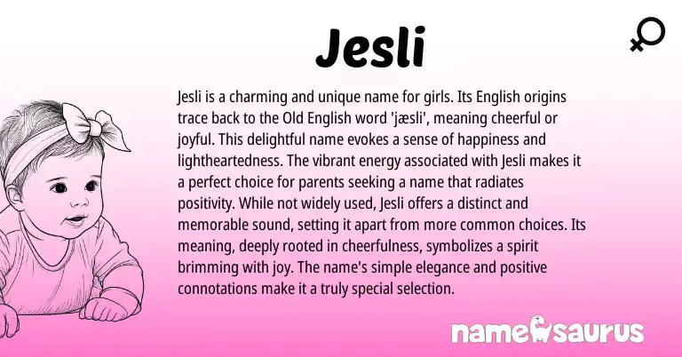 Infographic about Jesli name meaning, Jesli is a name from English origin(s).