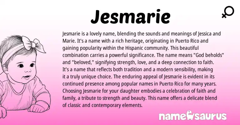 Infographic about Jesmarie name meaning, Jesmarie is a name from English origin(s).