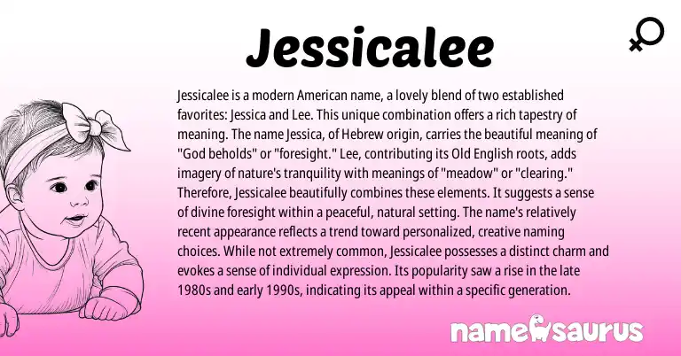 Infographic about Jessicalee name meaning, Jessicalee is a name from Hebrew, English origin(s).