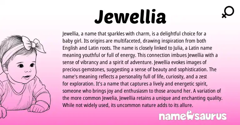 Infographic about Jewellia name meaning, Jewellia is a name from Latin origin(s).