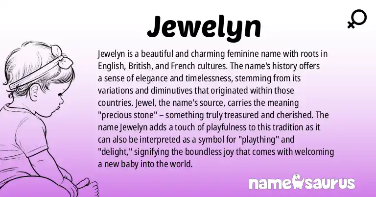 Infographic about Jewelyn name meaning, Jewelyn is a name from English, British, French origin(s).