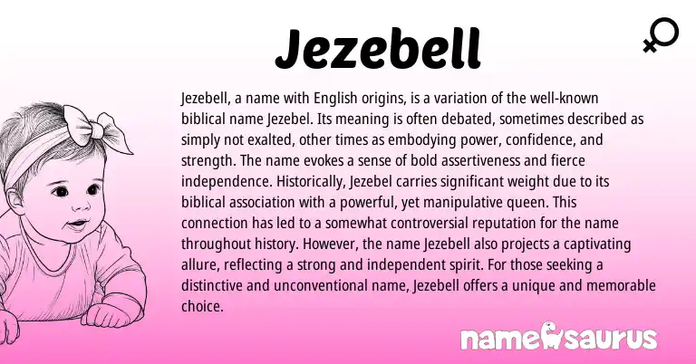 Infographic about Jezebell name meaning, Jezebell is a name from Hebrew, English, Biblical origin(s).