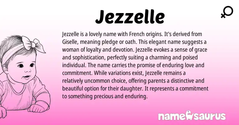 Infographic about Jezzelle name meaning, Jezzelle is a name from French origin(s).