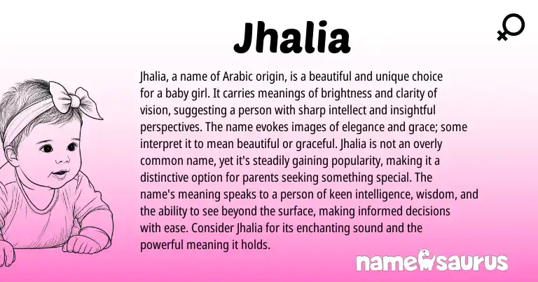 Infographic about Jhalia name meaning, Jhalia is a name from Arabic origin(s).