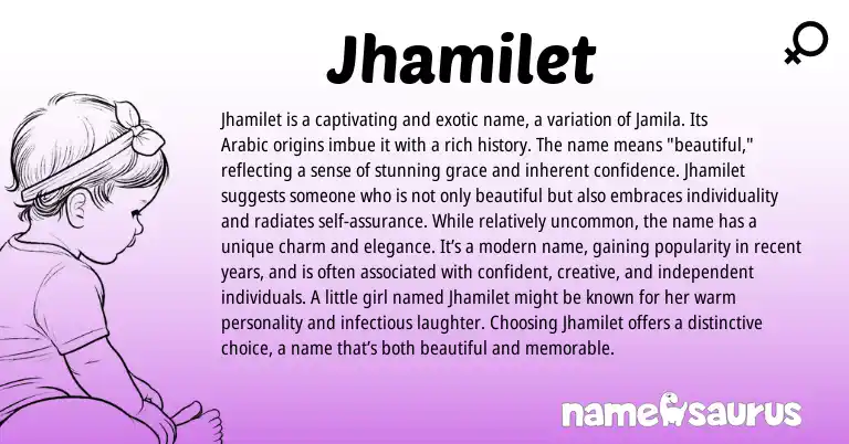 Infographic about Jhamilet name meaning, Jhamilet is a name from Arabic origin(s).