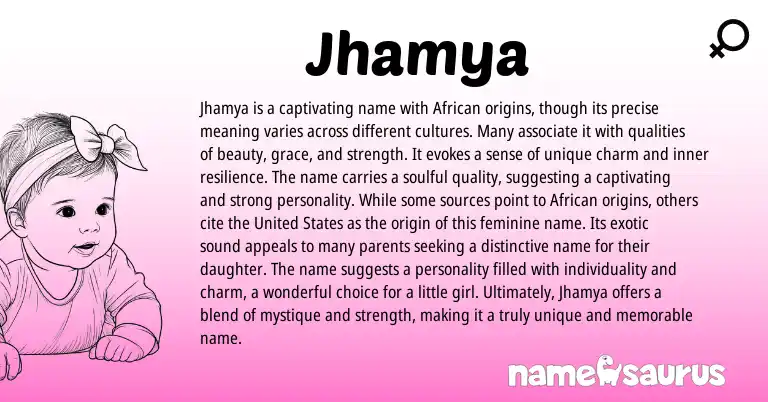 Infographic about Jhamya name meaning, Jhamya is a name from African origin(s).