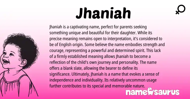 Infographic about Jhaniah name meaning, Jhaniah is a name from Other origin(s).