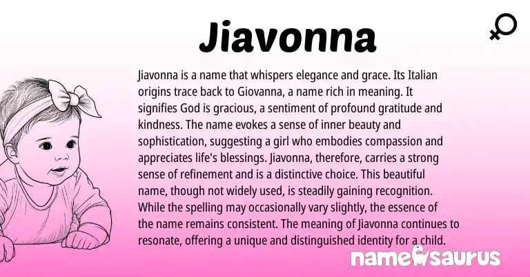Infographic about Jiavonna name meaning, Jiavonna is a name from Persian, Italian origin(s).