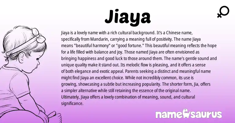 Infographic about Jiaya name meaning, Jiaya is a name from Chinese origin(s).