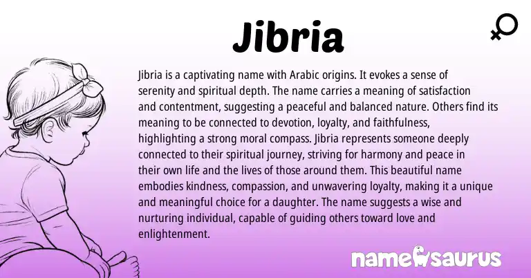 Infographic about Jibria name meaning, Jibria is a name from Arabic origin(s).