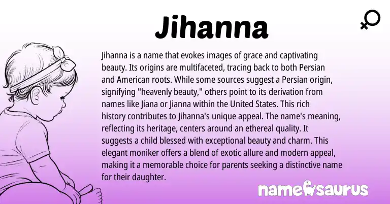 Infographic about Jihanna name meaning, Jihanna is a name from Persian origin(s).