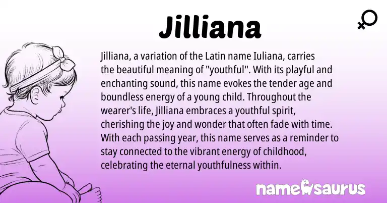 Infographic about Jilliana name meaning, Jilliana is a name from Latin origin(s).