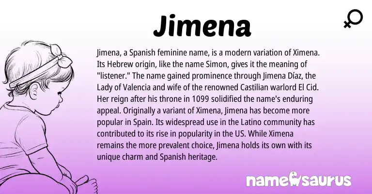 Infographic about Jimena name meaning, Jimena is a name from Spain, Spanish, Hebrew origin(s).