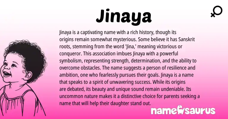 Infographic about Jinaya name meaning, Jinaya is a name from Sanskrit origin(s).