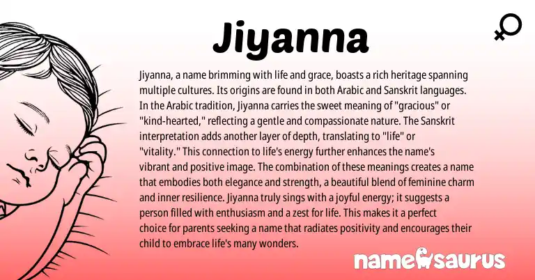 Infographic about Jiyanna name meaning, Jiyanna is a name from Sanskrit origin(s).