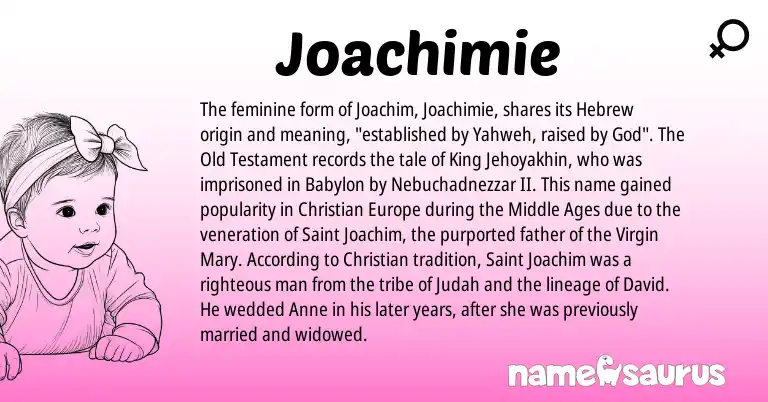 Infographic about Joachimie name meaning, Joachimie is a name from Hebrew origin(s).