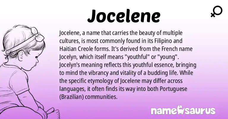 Infographic about Jocelene name meaning, Jocelene is a name from Filipino, Haitian Creole, Portuguese (Brazilian) origin(s).