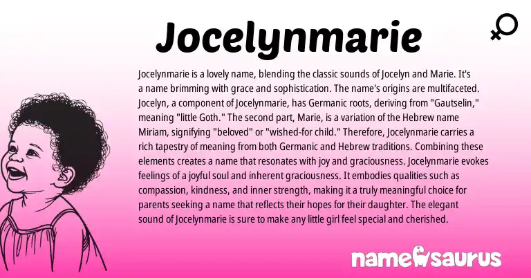 Infographic about Jocelynmarie name meaning, Jocelynmarie is a name from French, English origin(s).
