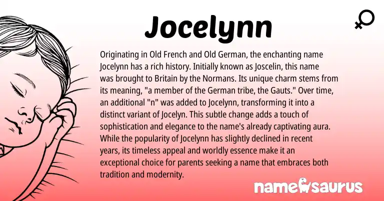 Infographic about Jocelynn name meaning, Jocelynn is a name from Old German, German, Old French origin(s).