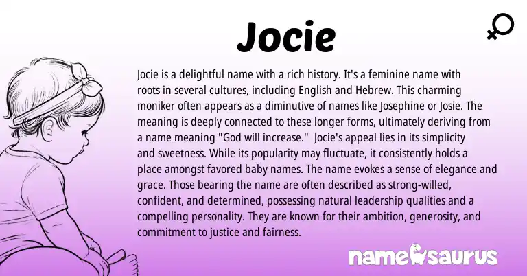 Infographic about Jocie name meaning, Jocie is a name from Hebrew origin(s).