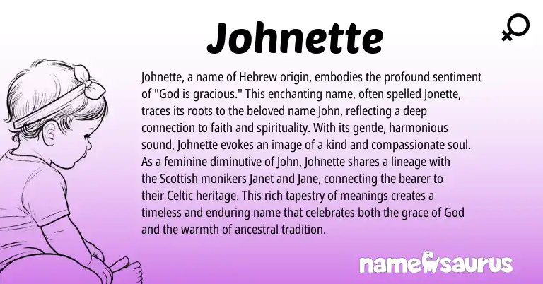 Infographic about Johnette name meaning, Johnette is a name from Scottish, Hebrew, Celtic origin(s).