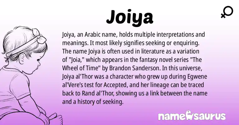 Infographic about Joiya name meaning, Joiya is a name from Arabic origin(s).