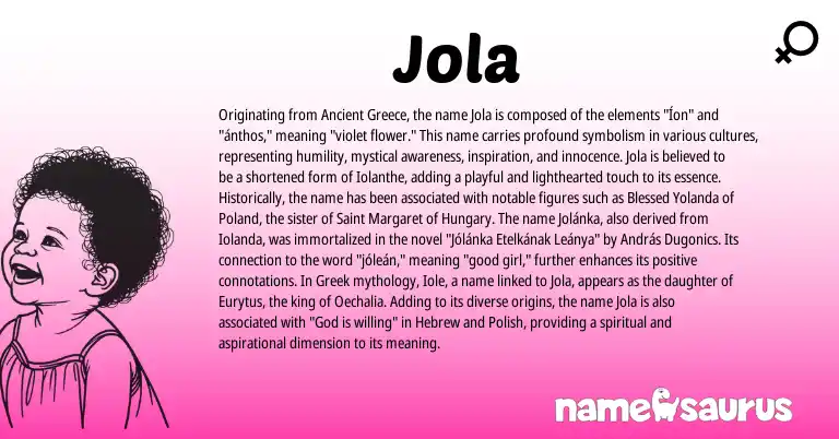Infographic about Jola name meaning, Jola is a name from Polish, Greece, Hebrew, Greek origin(s).