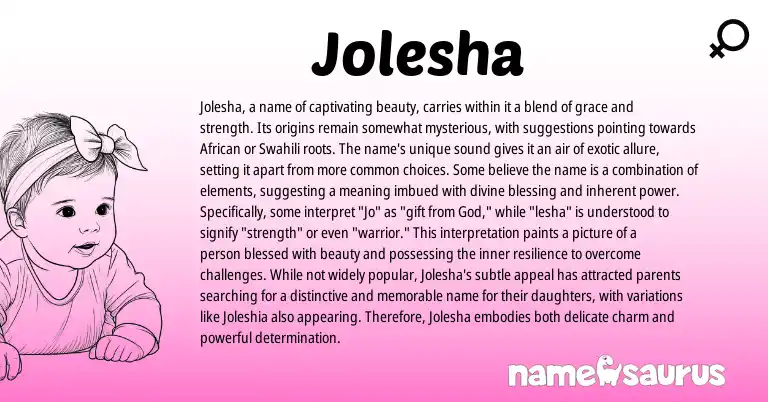 Infographic about Jolesha name meaning, Jolesha is a name from Other origin(s).