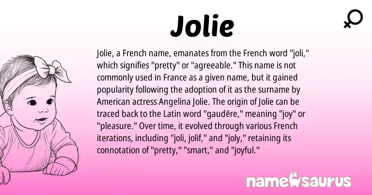 Infographic about Jolie name meaning, Jolie is a name from French, Latin, American origin(s).