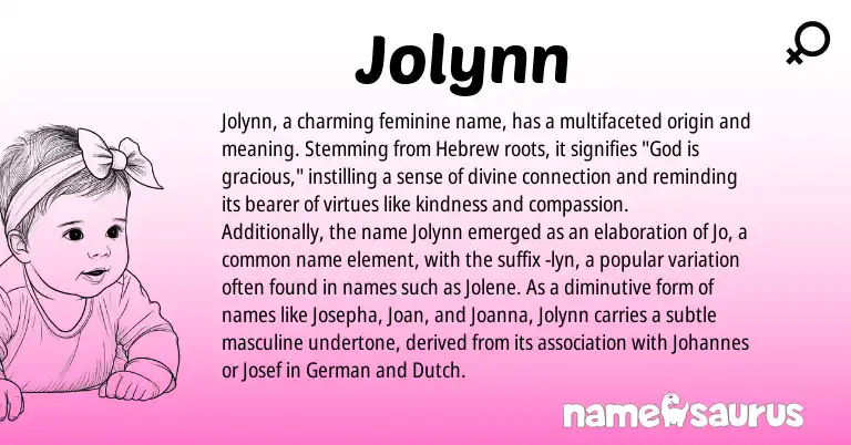 Infographic about Jolynn name meaning, Jolynn is a name from German, Dutch, Hebrew origin(s).