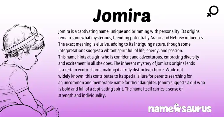 Infographic about Jomira name meaning, Jomira is a name from Hebrew, Arabic origin(s).