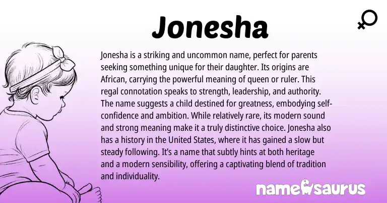 Infographic about Jonesha name meaning, Jonesha is a name from African origin(s).