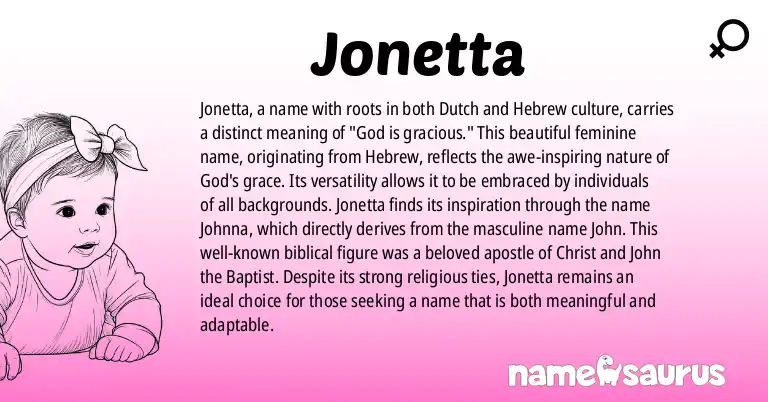 Infographic about Jonetta name meaning, Jonetta is a name from Dutch, Hebrew origin(s).