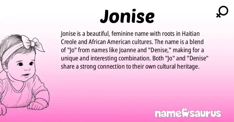 Infographic about Jonise name meaning, Jonise is a name from Haitian Creole, African American origin(s).
