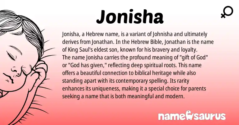 Infographic about Jonisha name meaning, Jonisha is a name from Hebrew origin(s).