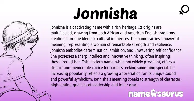 Infographic about Jonnisha name meaning, Jonnisha is a name from African origin(s).