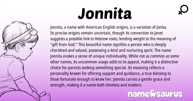 Infographic about Jonnita name meaning, Jonnita is a name from English origin(s).