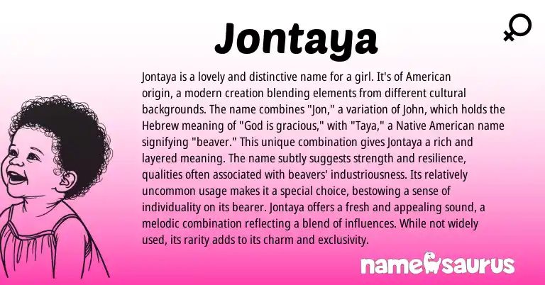 Infographic about Jontaya name meaning, Jontaya is a name from American origin(s).