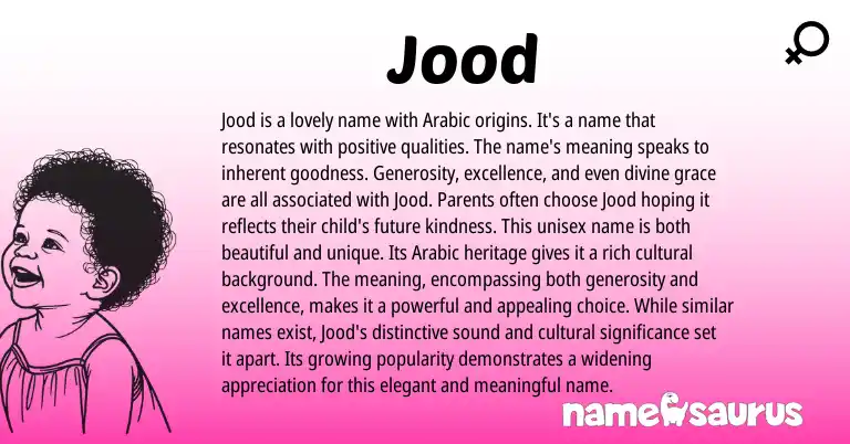 Infographic about Jood name meaning, Jood is a name from Arabic origin(s).