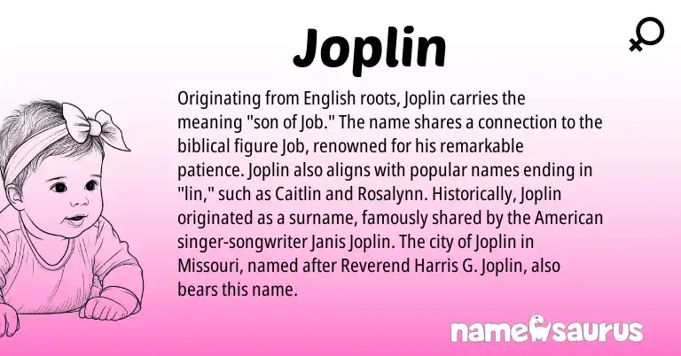 Infographic about Joplin name meaning, Joplin is a name from English, American origin(s).