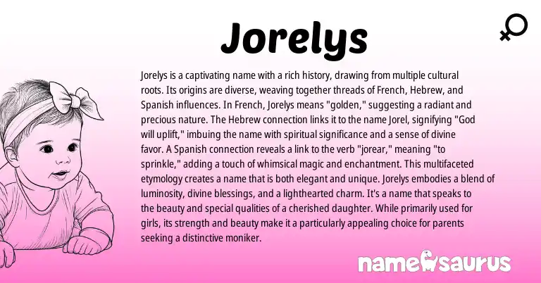 Infographic about Jorelys name meaning, Jorelys is a name from French, Hebrew, Spanish origin(s).