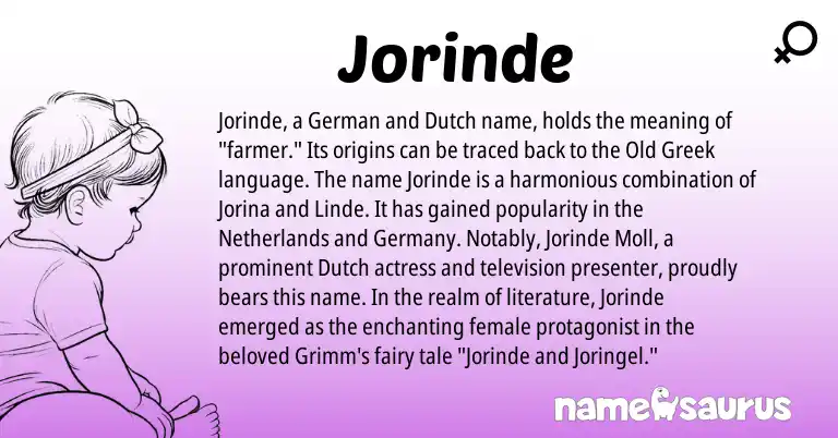 Infographic about Jorinde name meaning, Jorinde is a name from German, Dutch, Old Greek, Netherlands origin(s).