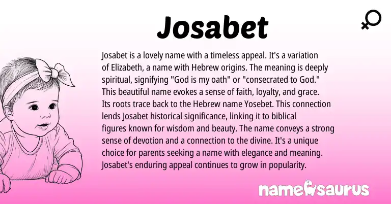Infographic about Josabet name meaning, Josabet is a name from Hebrew origin(s).