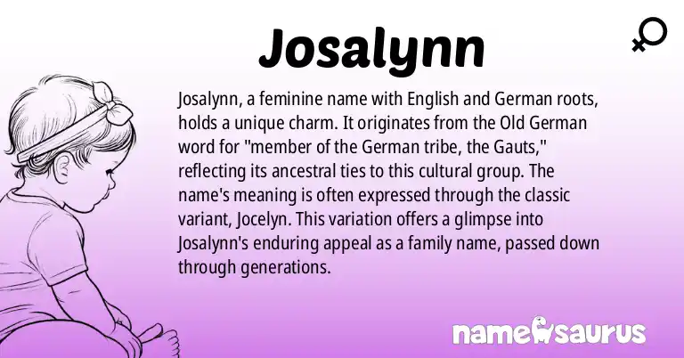 Infographic about Josalynn name meaning, Josalynn is a name from English, German origin(s).
