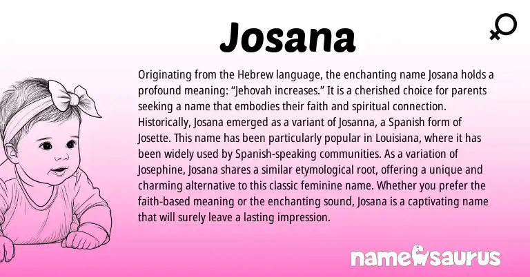 Infographic about Josana name meaning, Josana is a name from Spanish, Hebrew origin(s).